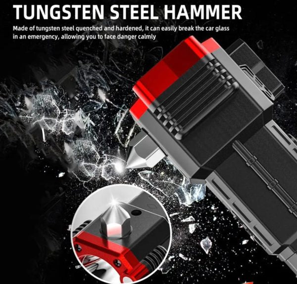 High-power Led Torch Rechargeable Flashlight with Tactical Hammer & Phone Power Bank – with Box (Random Colour )