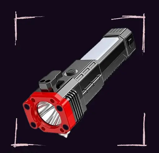 High-power Led Torch Rechargeable Flashlight with Tactical Hammer & Phone Power Bank – with Box (Random Colour )
