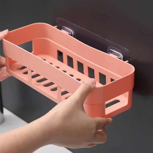 1 Pcs Bathroom Shelf Bathroom Adhesive Storage Rack Kitchen Home Decoration(random Color )